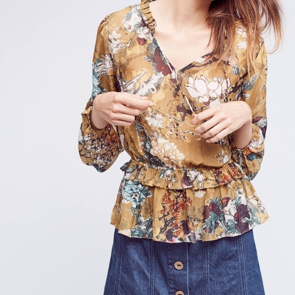 Hemant & Nandita Tops - {euc} Anthro Keystone Romantic Silk Boho Blouse 🌻
